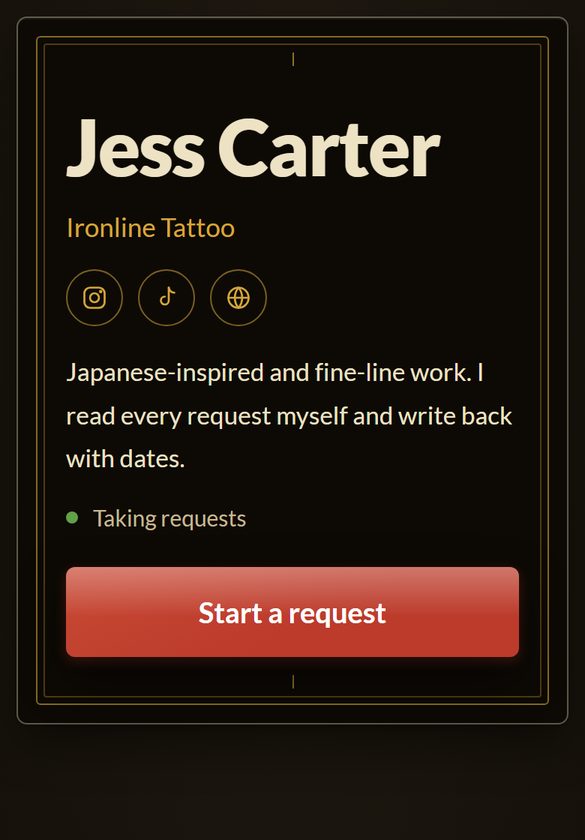 The booking page a client sees