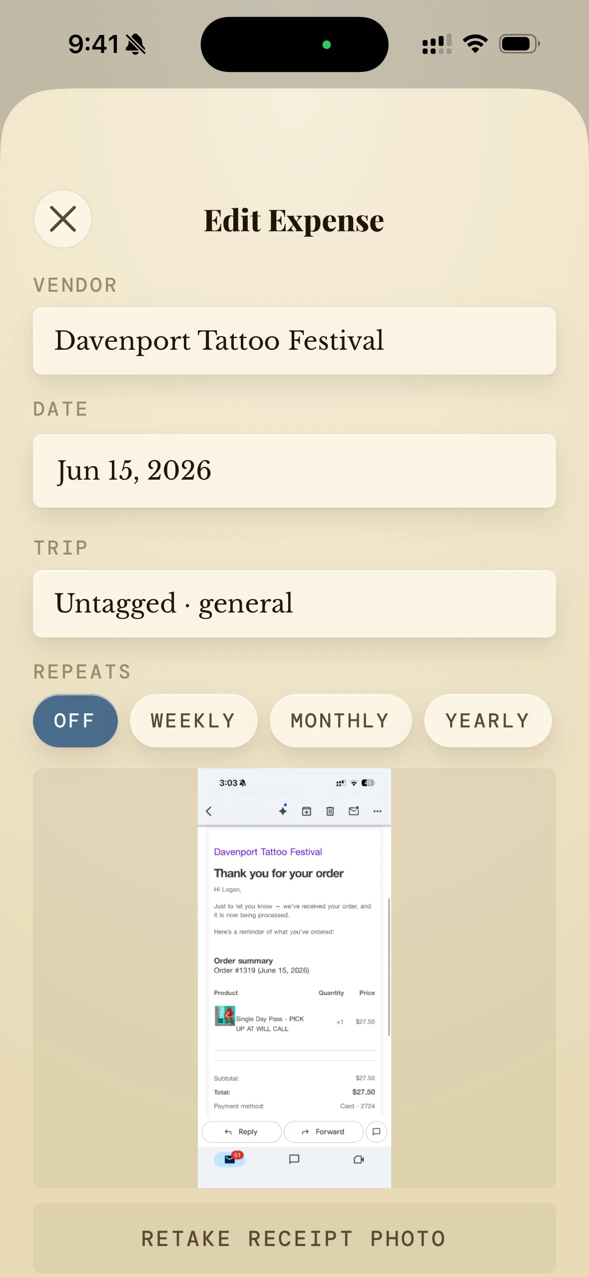 App screenshot — Expenses & mileage