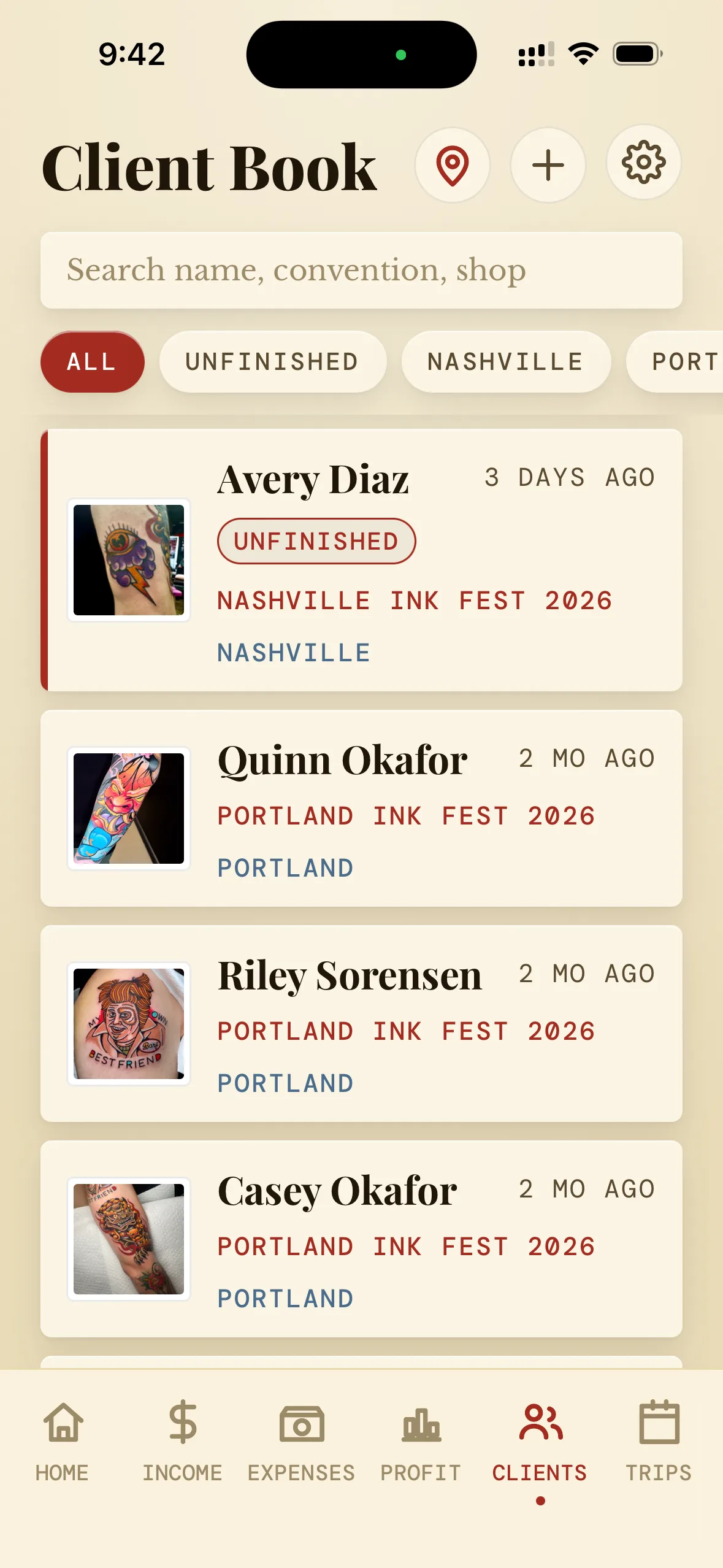 App screenshot — Client book